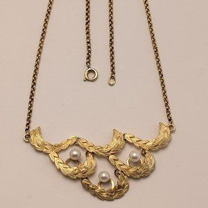 Vintage 16" 12k Gold Fill Cultured Pearl Leaf Pattern Necklace